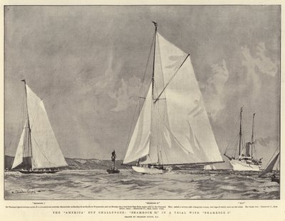 De America Cup-uitdager, Shamrock II in een proef met Shamrock I door Charles Edward Dixon